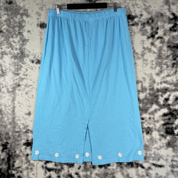 Quacker Factory Skirt Womens Size 2X Blue Embroidered Floral Blue Rear Split Hem - Picture 2 of 9